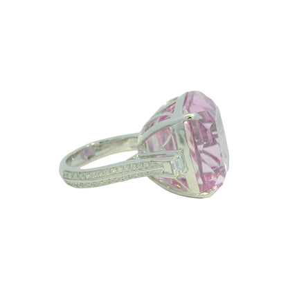 GIA 18K White Gold Natural Cushion Cut Purplish Pink Kunzite & Natural Diamond Ring