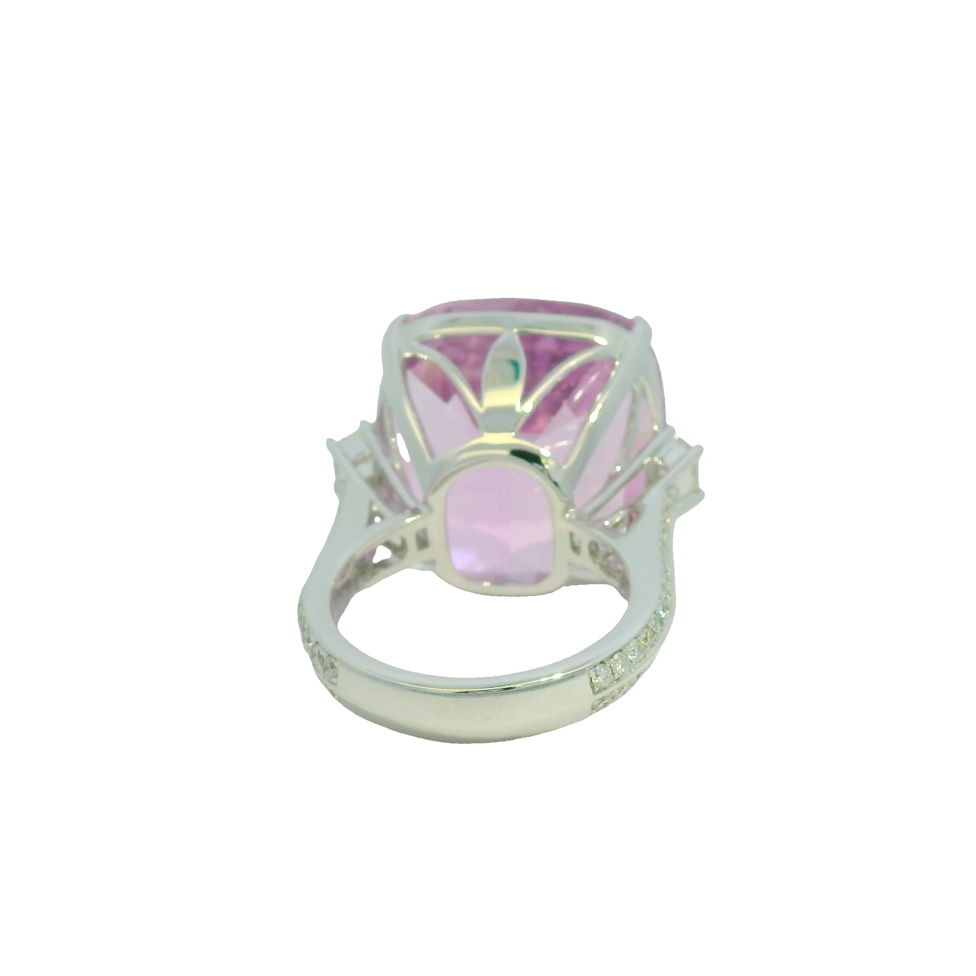 GIA 18K White Gold Natural Cushion Cut Purplish Pink Kunzite & Natural Diamond Ring