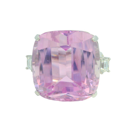 GIA 18K White Gold Natural Cushion Cut Purplish Pink Kunzite & Natural Diamond Ring