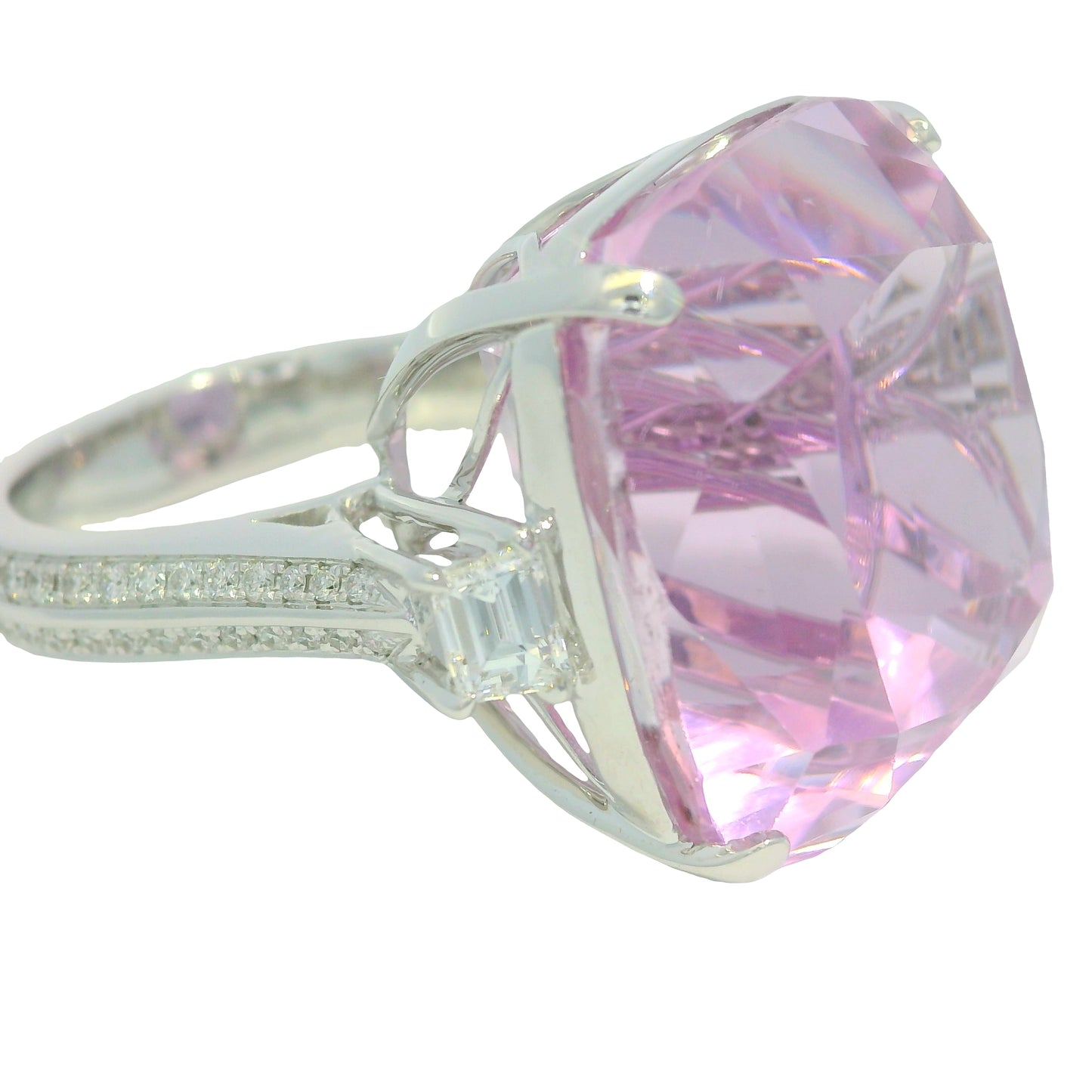 GIA 18K White Gold Natural Cushion Cut Purplish Pink Kunzite & Natural Diamond Ring
