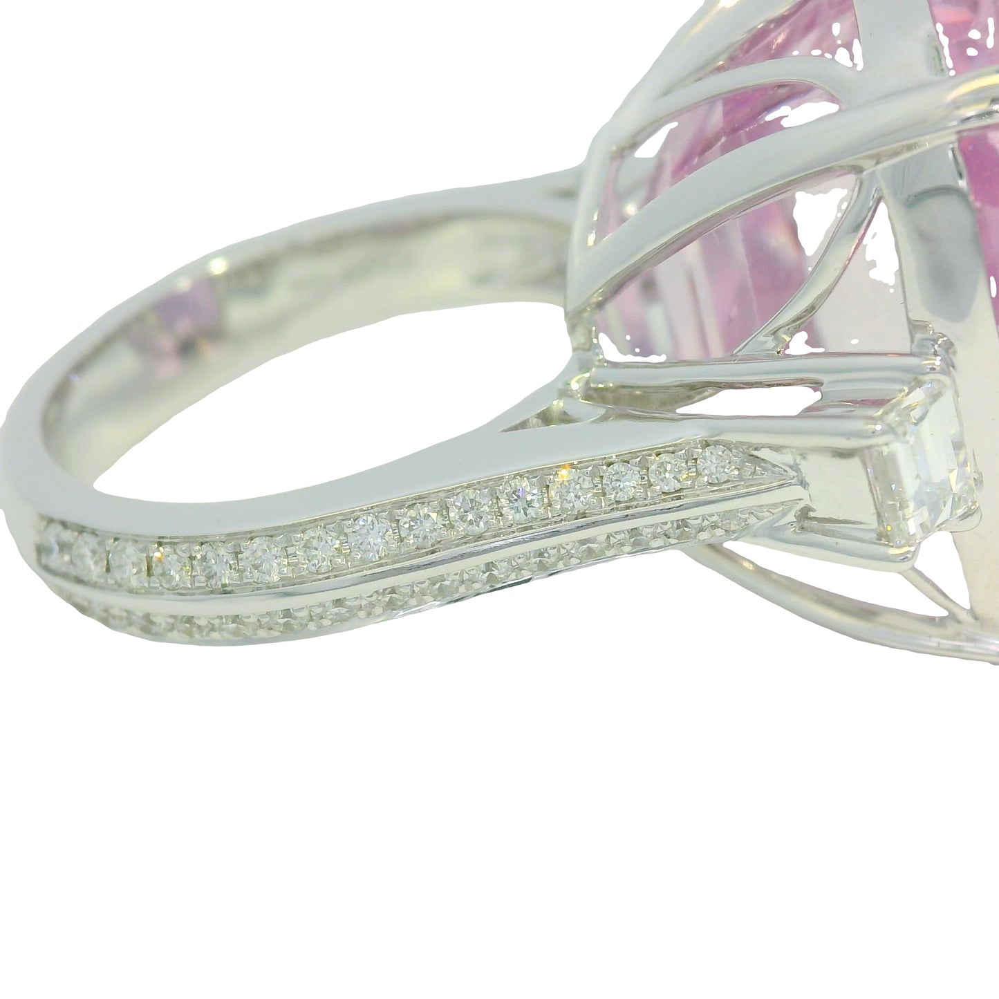 GIA 18K White Gold Natural Cushion Cut Purplish Pink Kunzite & Natural Diamond Ring