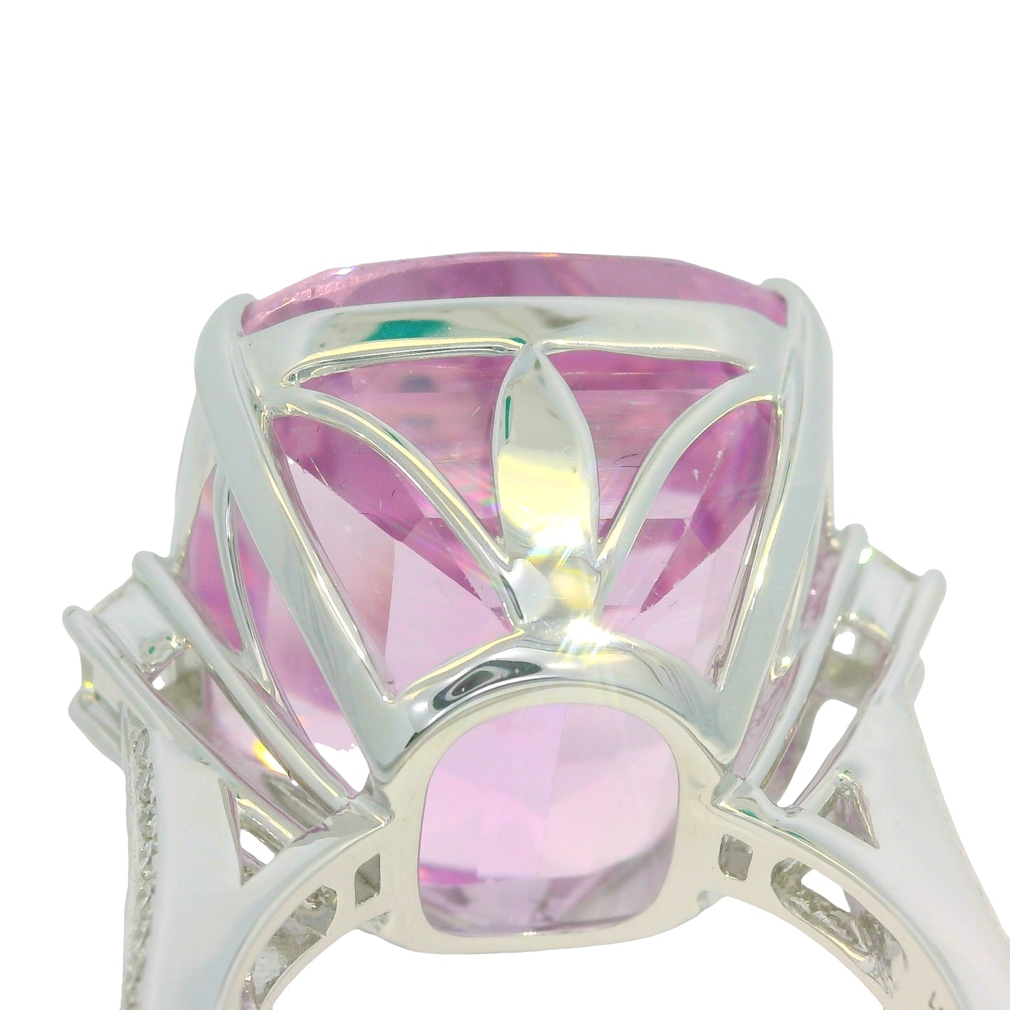 GIA 18K White Gold Natural Cushion Cut Purplish Pink Kunzite & Natural Diamond Ring