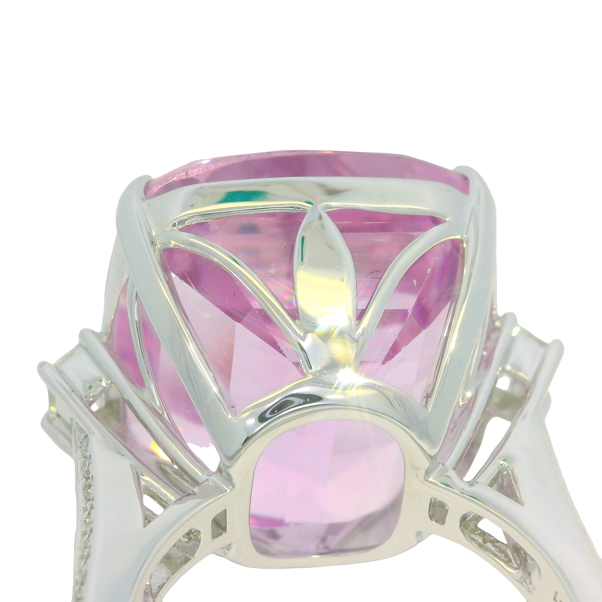 GIA 18K White Gold Natural Cushion Cut Purplish Pink Kunzite & Natural Diamond Ring