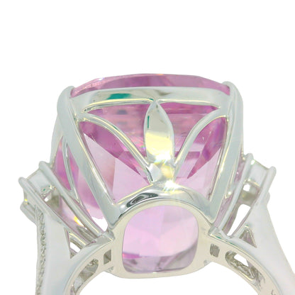 GIA 18K White Gold Natural Cushion Cut Purplish Pink Kunzite & Natural Diamond Ring