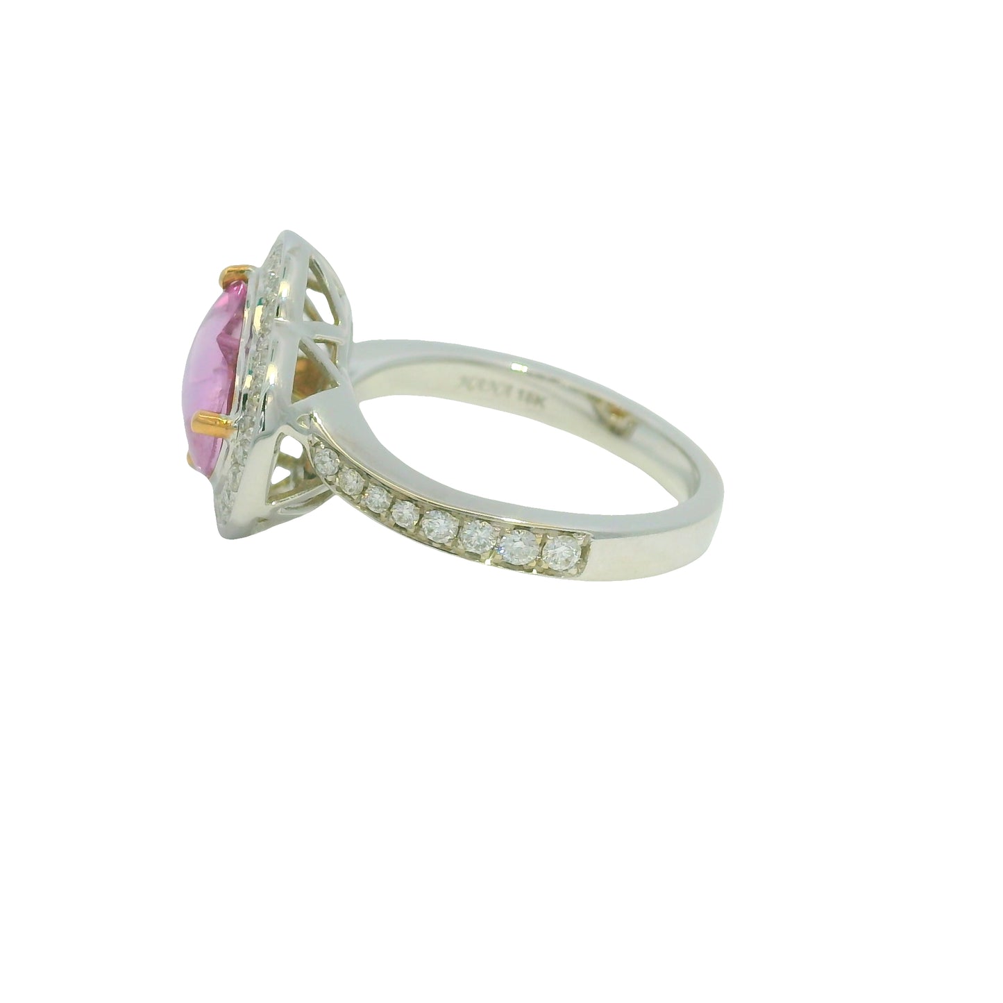 GIA 18K Two-Tone Gold Natural Purplish Pink Heart Shape Cabochon Sapphire & Diamond Ring