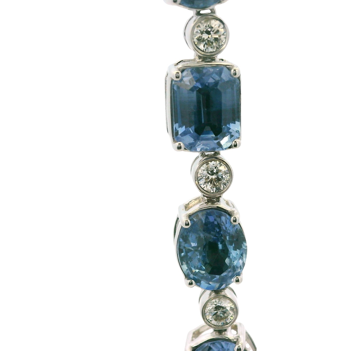 14K White Gold Natural Sapphire & Diamond Multi-Shape Station Necklace