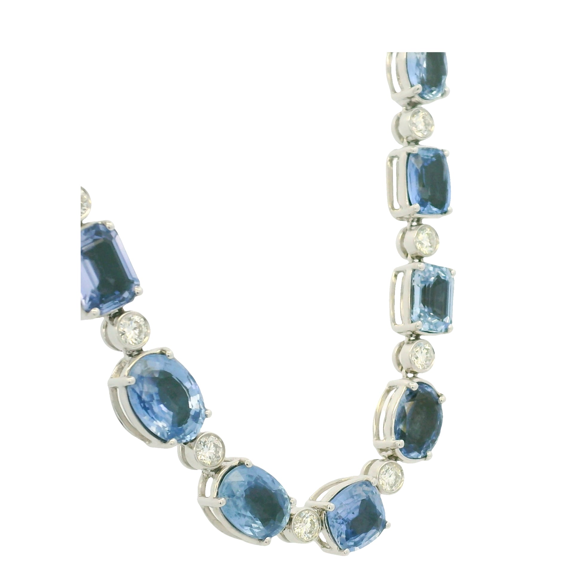 14K White Gold Natural Sapphire & Diamond Multi-Shape Station Necklace