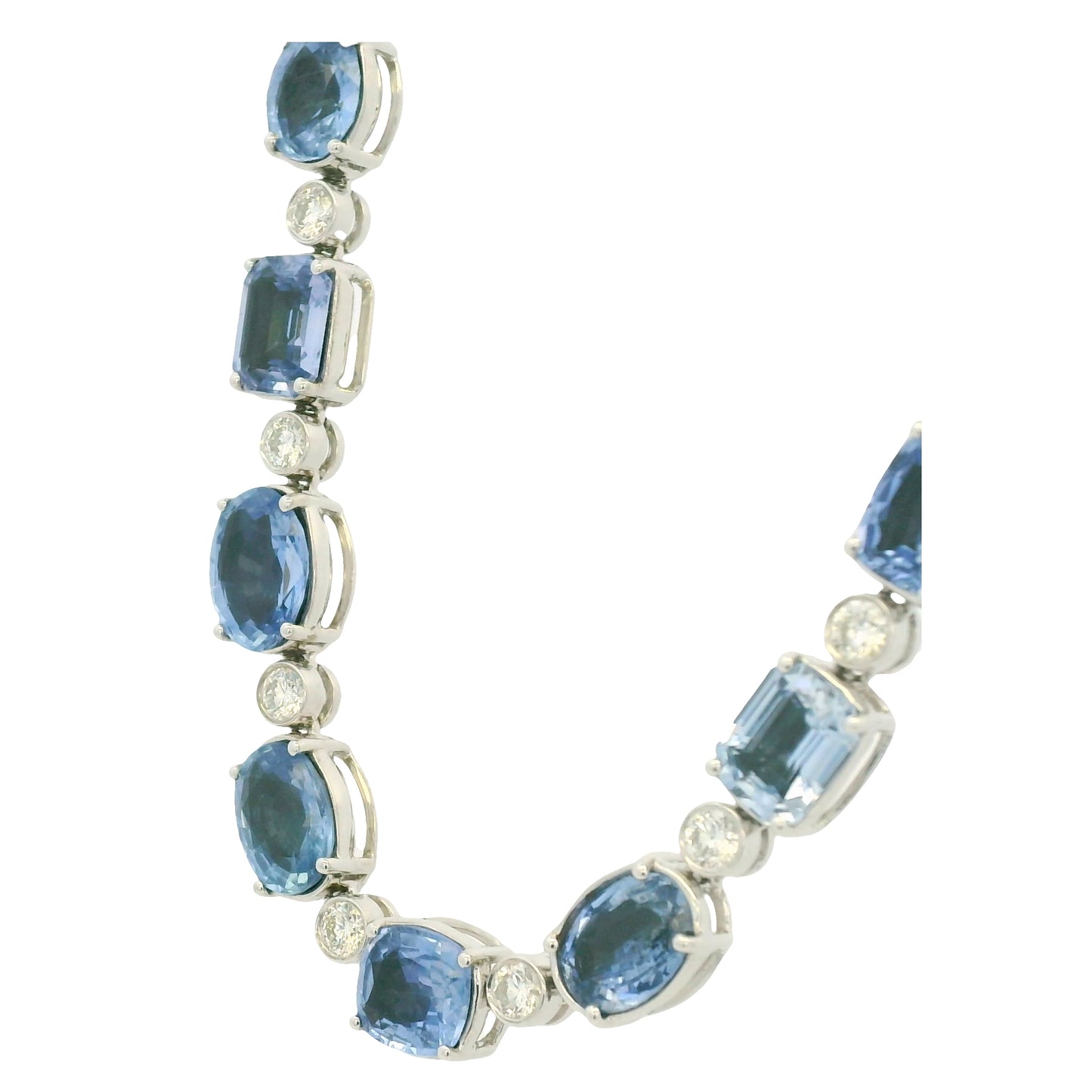 14K White Gold Natural Sapphire & Diamond Multi-Shape Station Necklace