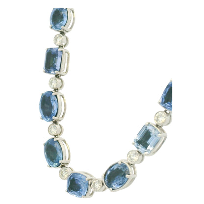 14K White Gold Natural Sapphire & Diamond Multi-Shape Station Necklace