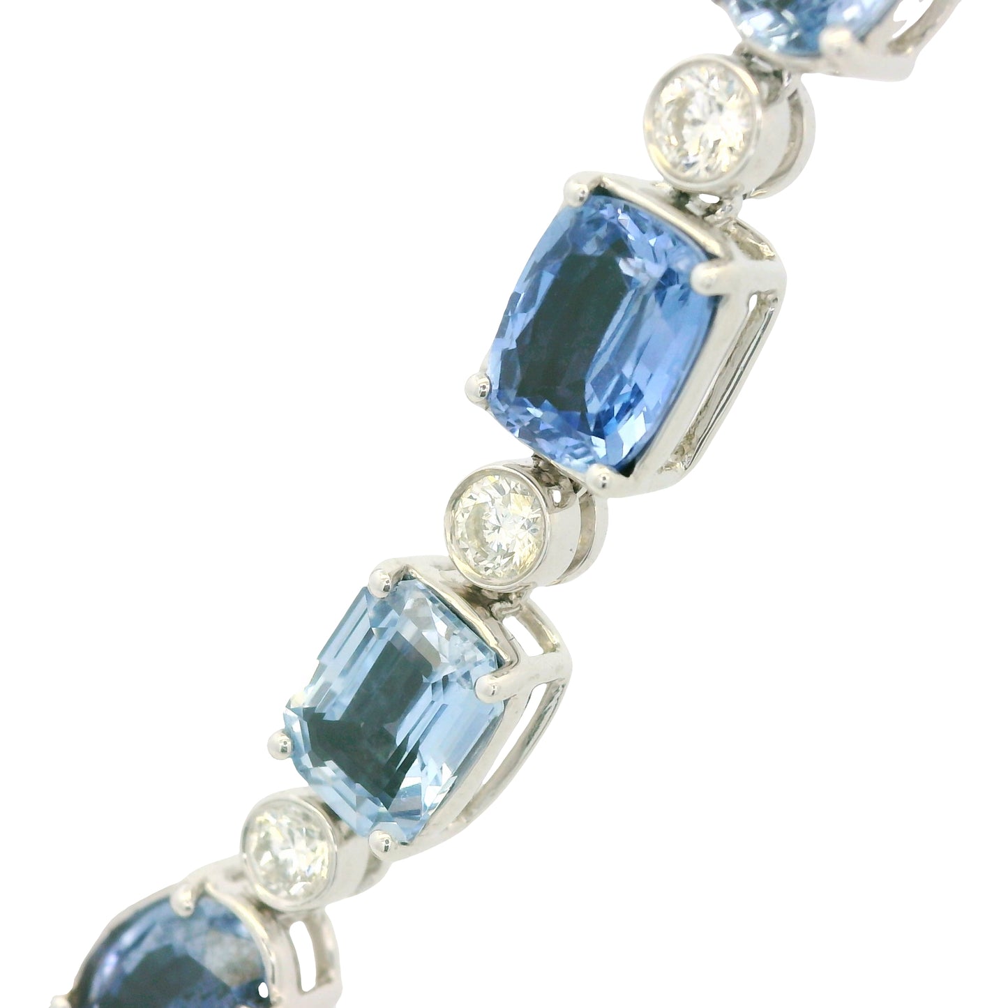 14K White Gold Natural Sapphire & Diamond Multi-Shape Station Necklace