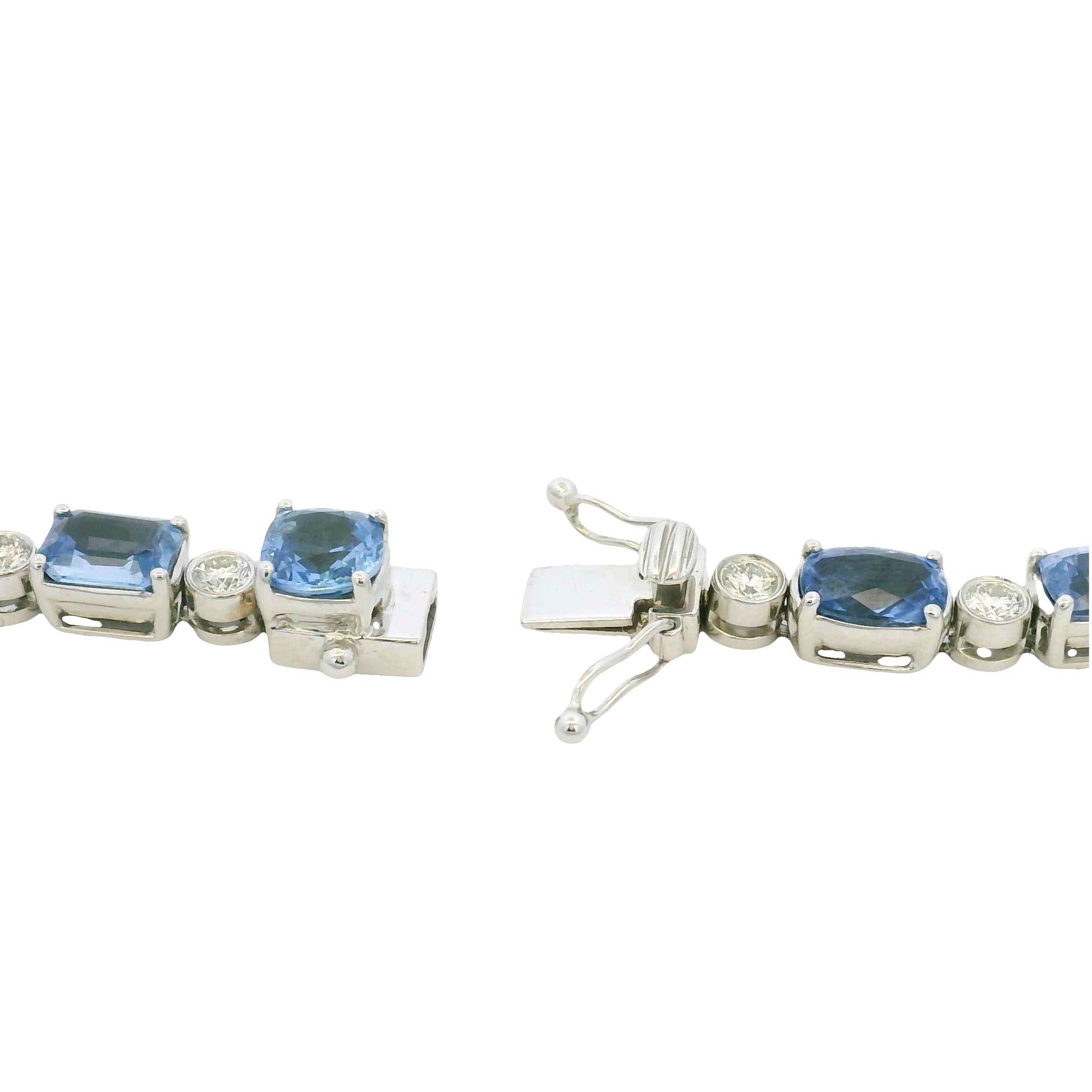 14K White Gold Natural Sapphire & Diamond Multi-Shape Station Necklace