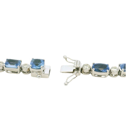 14K White Gold Natural Sapphire & Diamond Multi-Shape Station Necklace