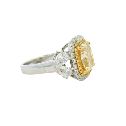 GIA 18KTT Gold Natural Fancy Brownish Yellow Cushion Cut Diamond Engagement Ring