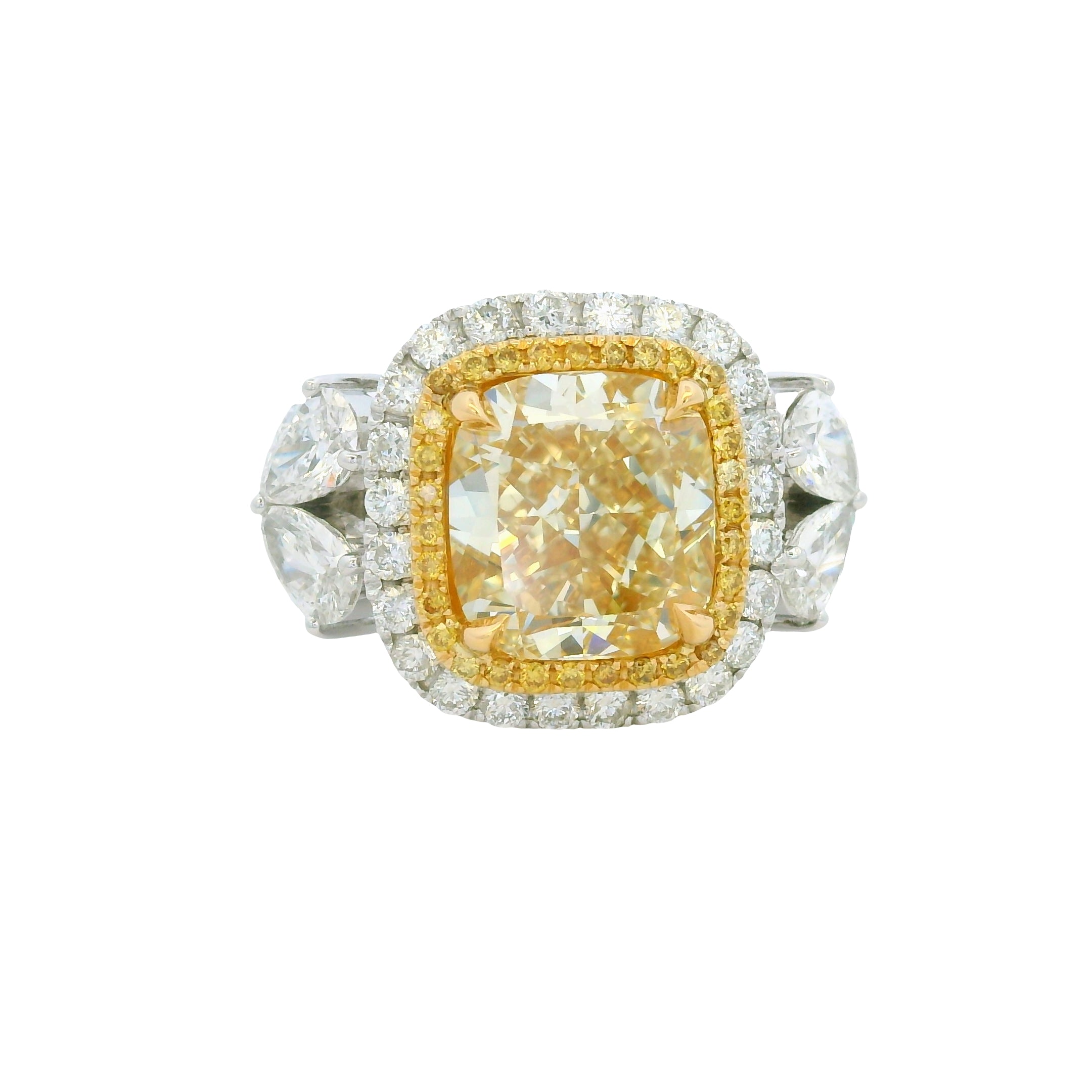 GIA 18KTT Gold Natural Fancy Brownish Yellow Cushion Cut Diamond Engagement Ring