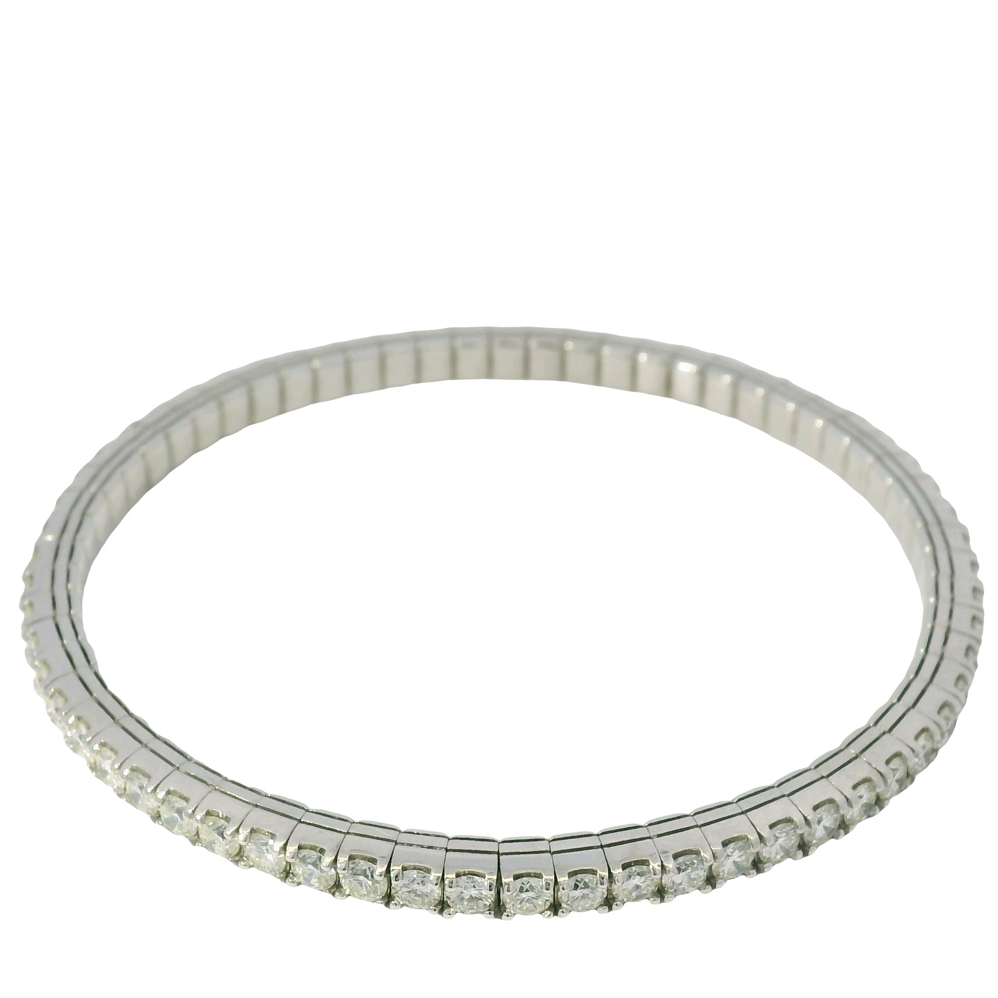 14K White Gold Natural 5.10 Carats Diamond Flexible Bangle Bracelet 