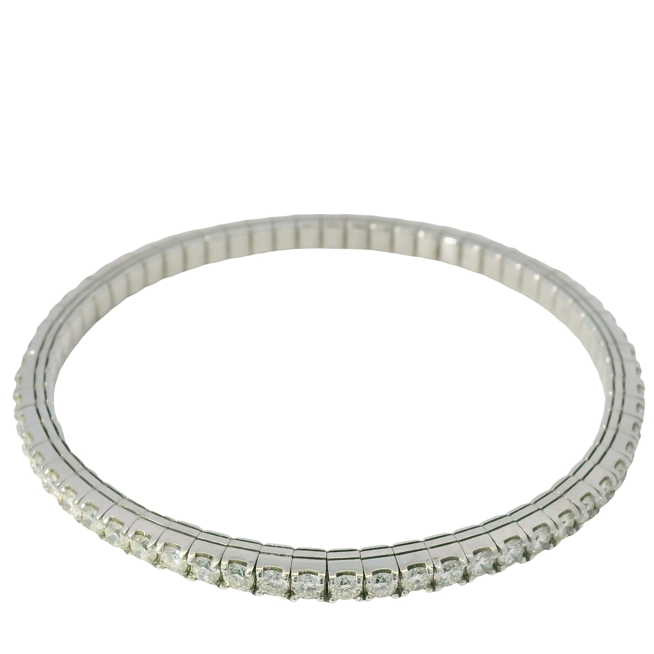 14K White Gold Natural 5.10 Carats Diamond Flexible Bangle Bracelet 