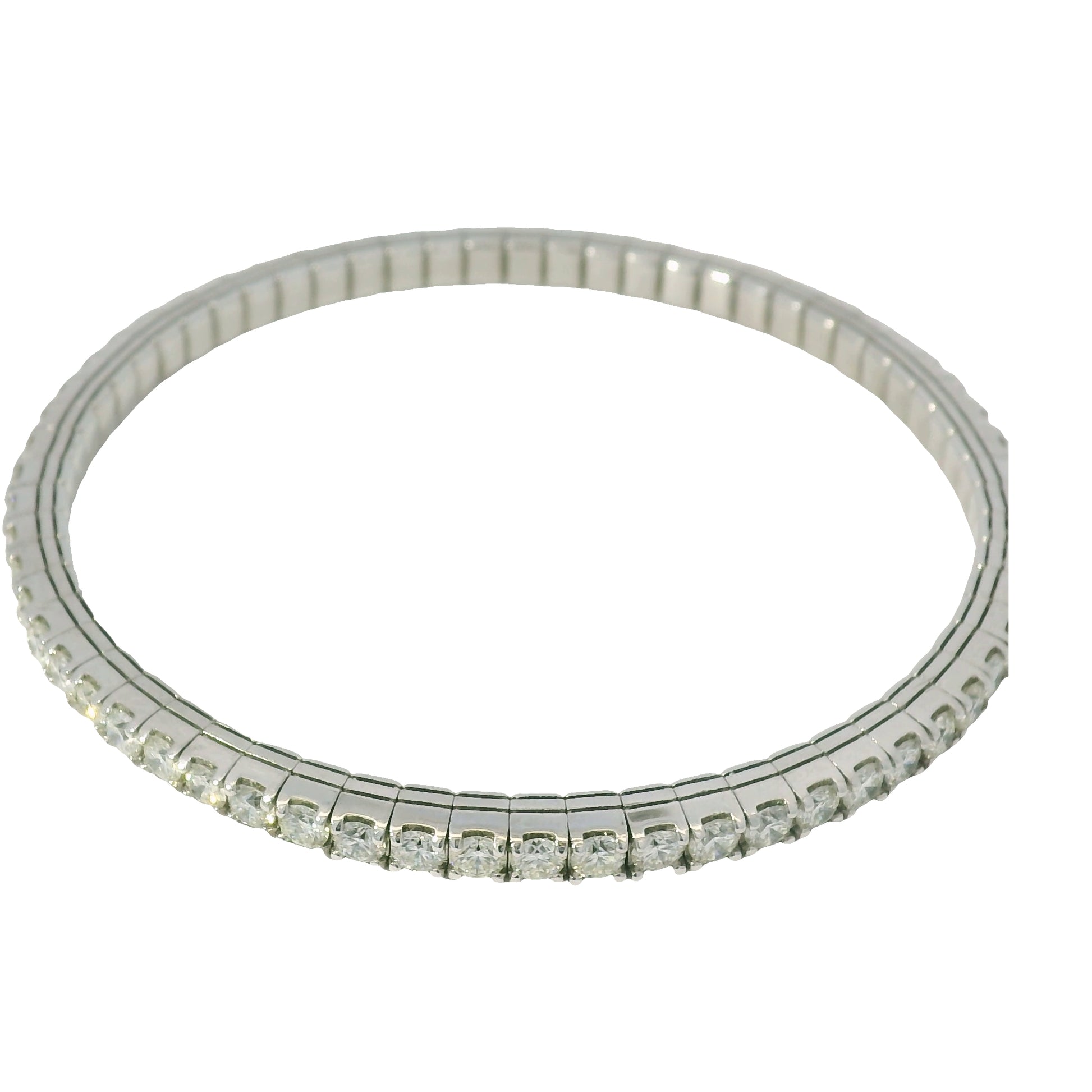 14K White Gold Natural 5.10 Carats Diamond Flexible Bangle Bracelet 