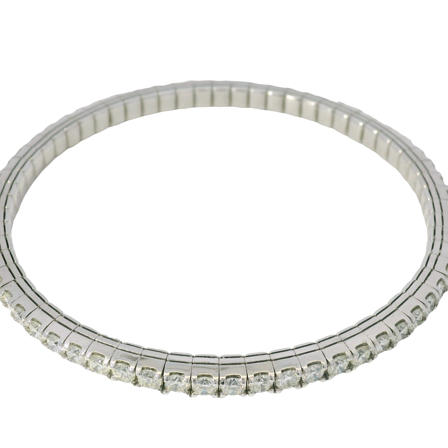 14K White Gold Natural 5.10 Carats Diamond Flexible Bangle Bracelet