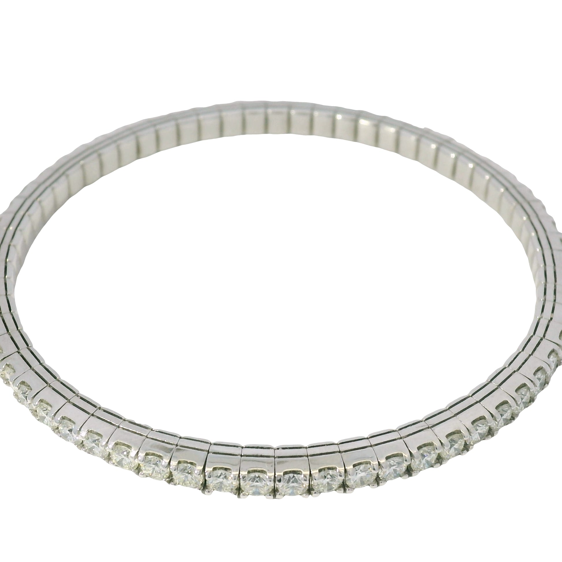 14K White Gold Natural 5.10 Carats Diamond Flexible Bangle Bracelet