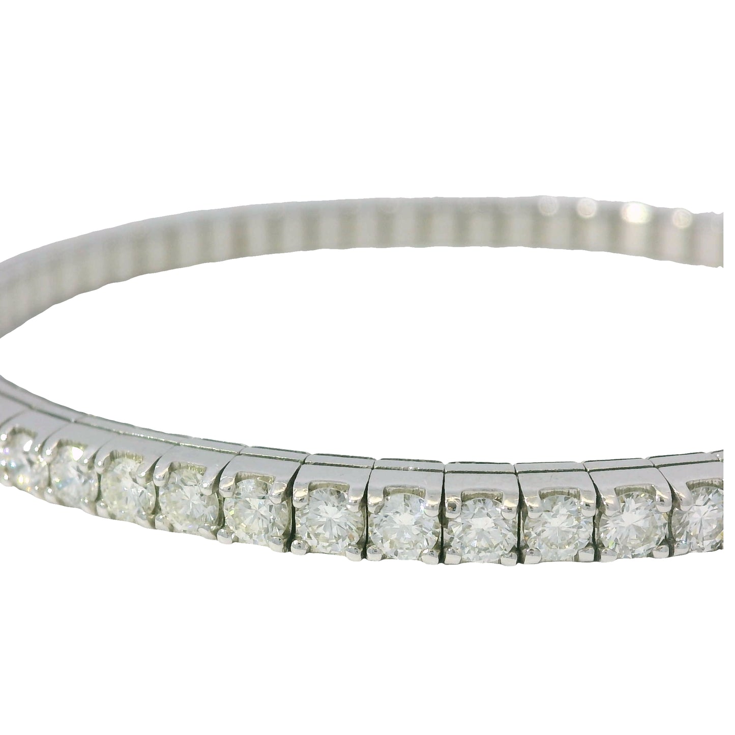 14K White Gold Natural 5.10 Carats Diamond Flexible Bangle Bracelet