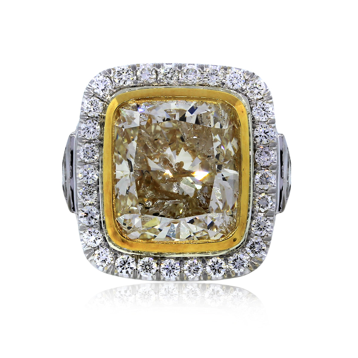 10.67 ct Cushion Cut Fancy Yellow Diamond Engagement Ring
