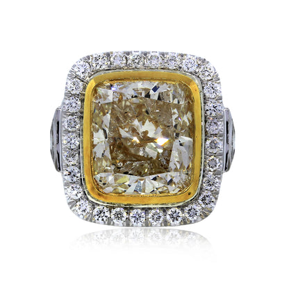 10.67 ct Cushion Cut Fancy Yellow Diamond Engagement Ring
