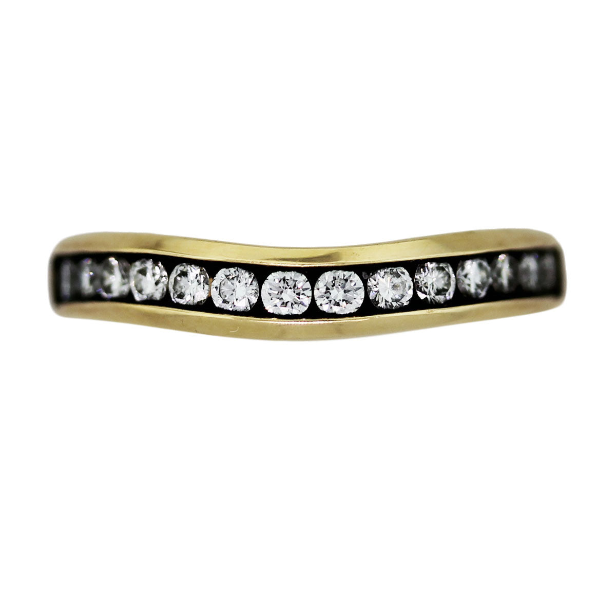 14K Yellow Gold and White Diamond Wedding Band