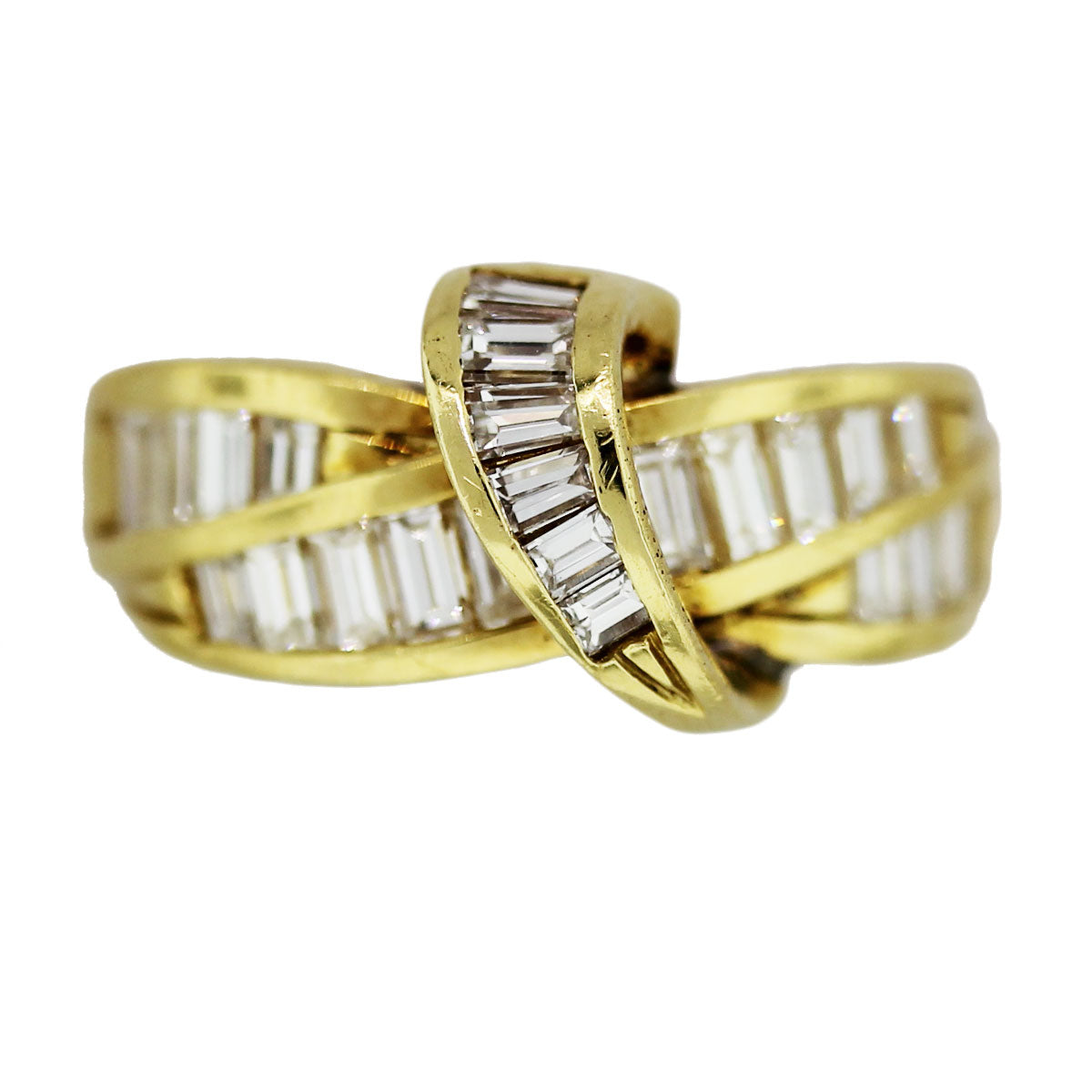 18K Yellow Gold Crossover Baguette Diamond Band