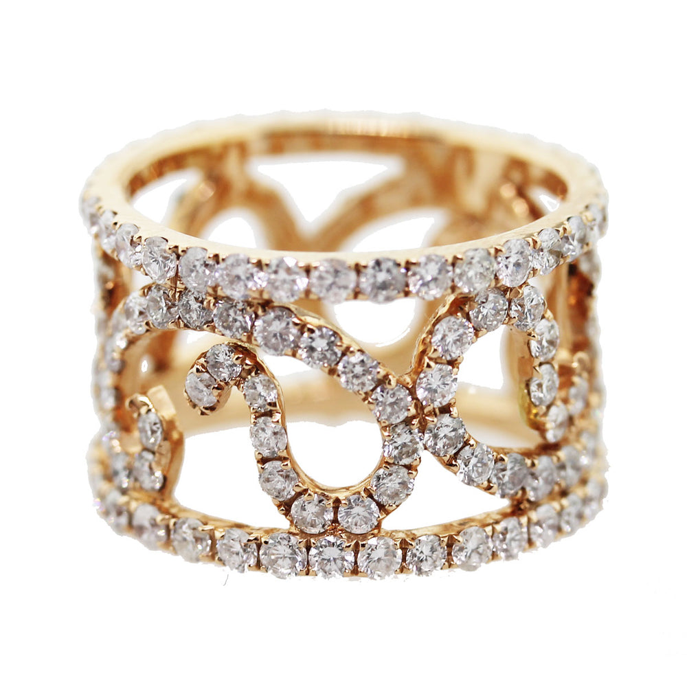 18K Rose Gold Natural 3.79 Carat Diamond Swirling Vines Ring