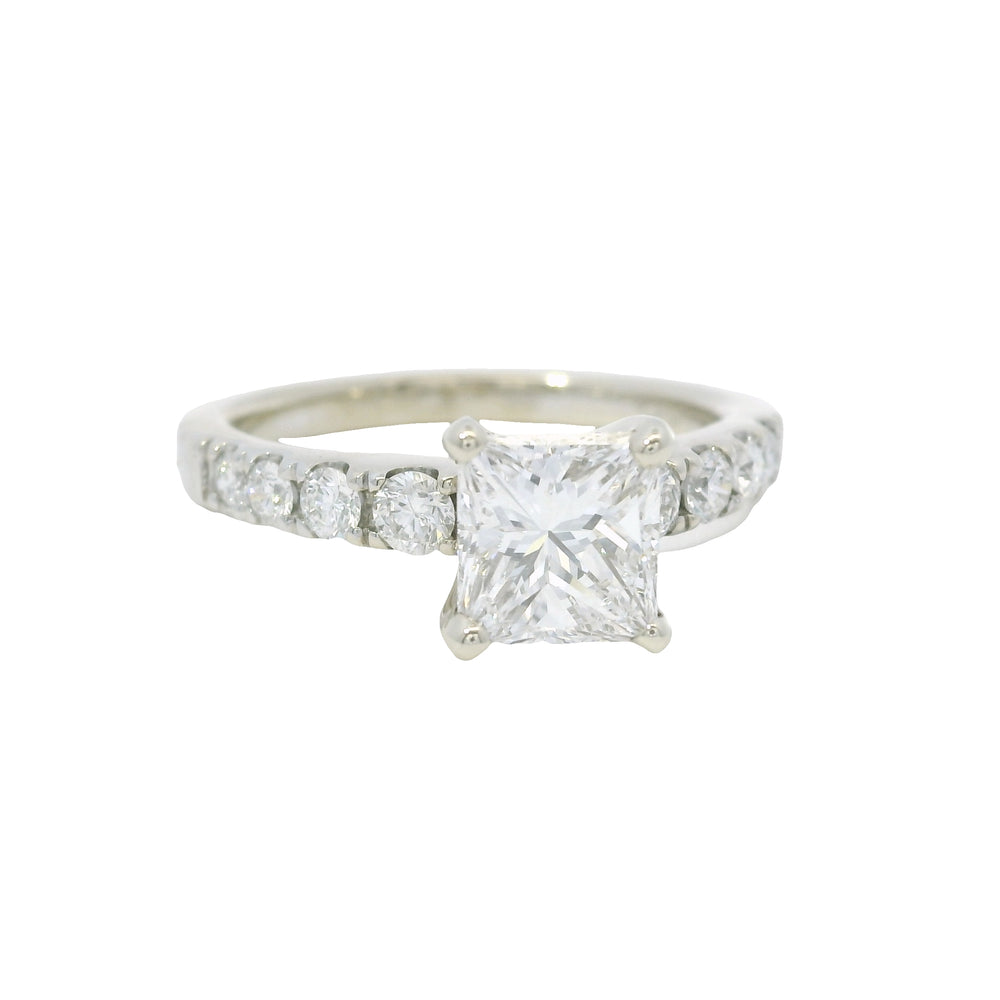 GIA 14K White Gold Natural Princess Cut 1.24 Carats Diamond Engagement Ring 