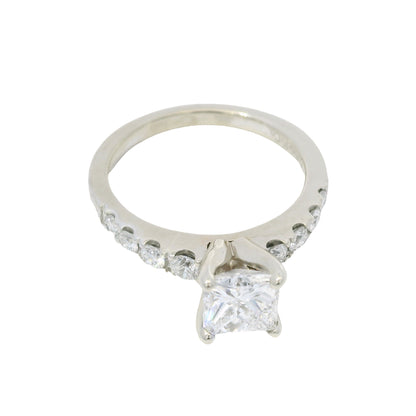 GIA 14K White Gold Natural Princess Cut 1.24 Carats Diamond Engagement Ring