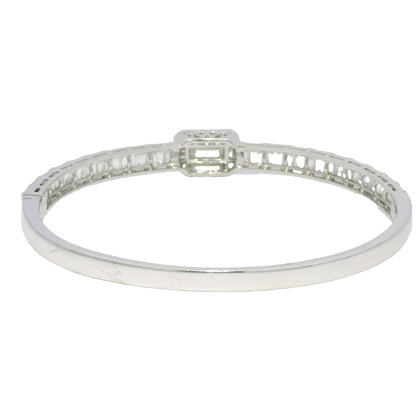 18k White Gold Natural Round Brilliant & Baguette Cut Diamond Square Station Bangle Bracelet