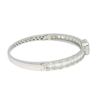 18k White Gold Natural Round Brilliant & Baguette Cut Diamond Square Station Bangle Bracelet