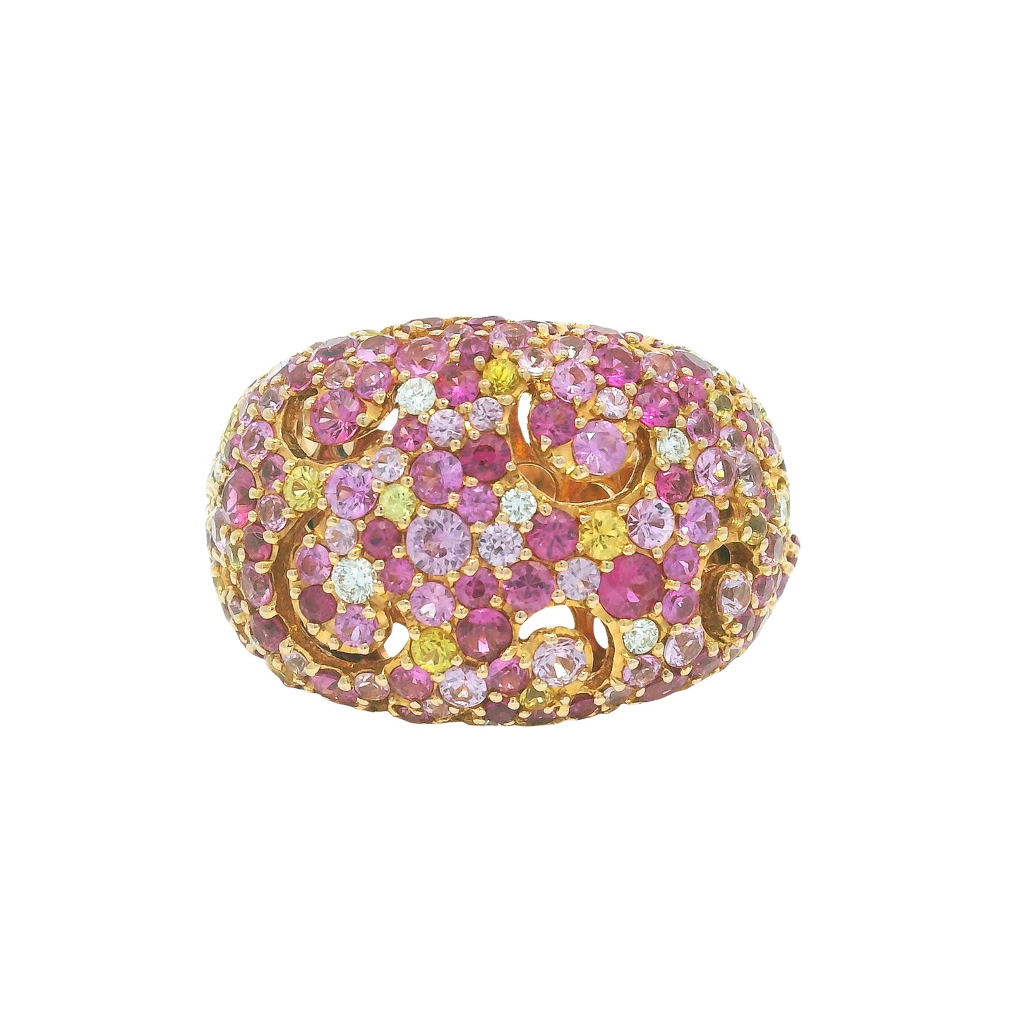 18K Rose Gold Natural Yellow & Pink Multi-Color Sapphire Wide Ring