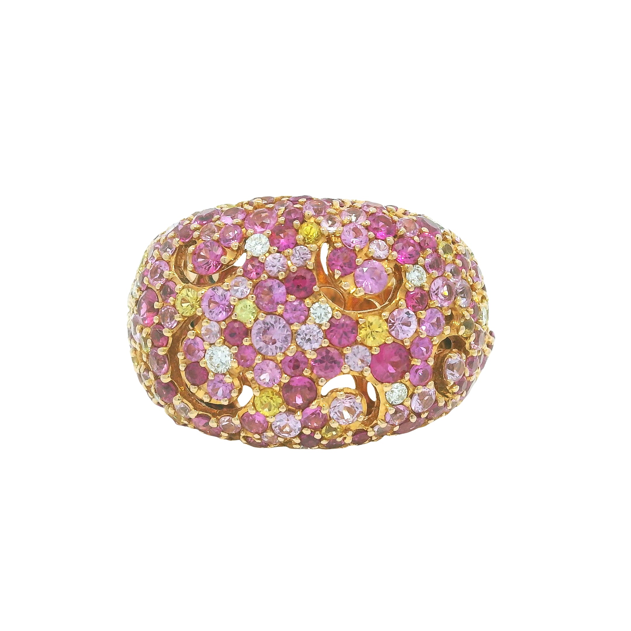 18K Rose Gold Natural Yellow & Pink Multi-Color Sapphire Wide Ring