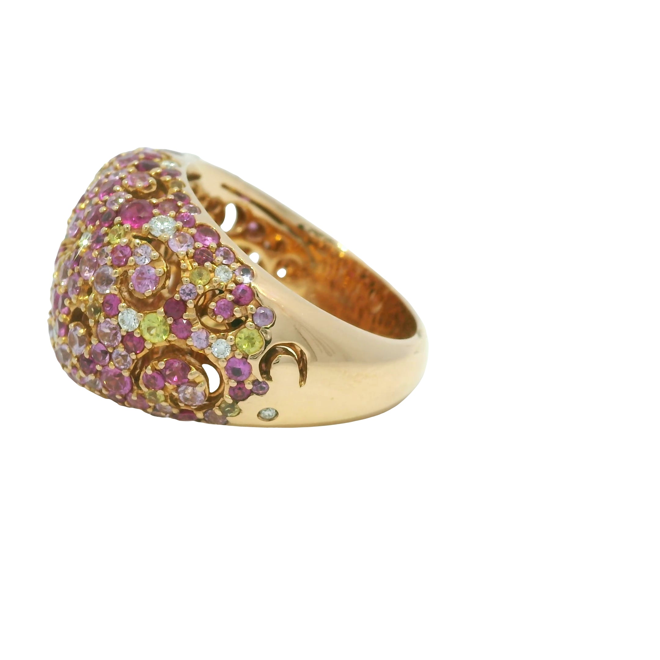 18K Rose Gold Natural Yellow & Pink Multi-Color Sapphire Wide Ring