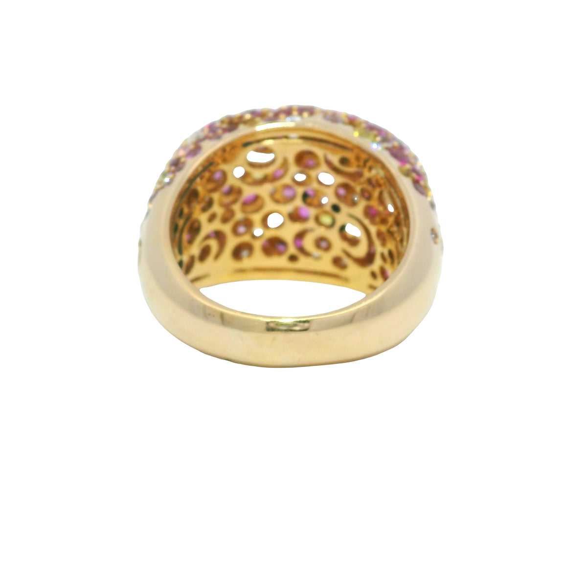 18K Rose Gold Natural Yellow & Pink Multi-Color Sapphire Wide Ring