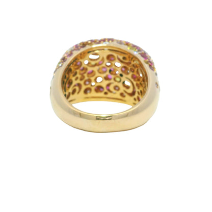 18K Rose Gold Natural Yellow & Pink Multi-Color Sapphire Wide Ring