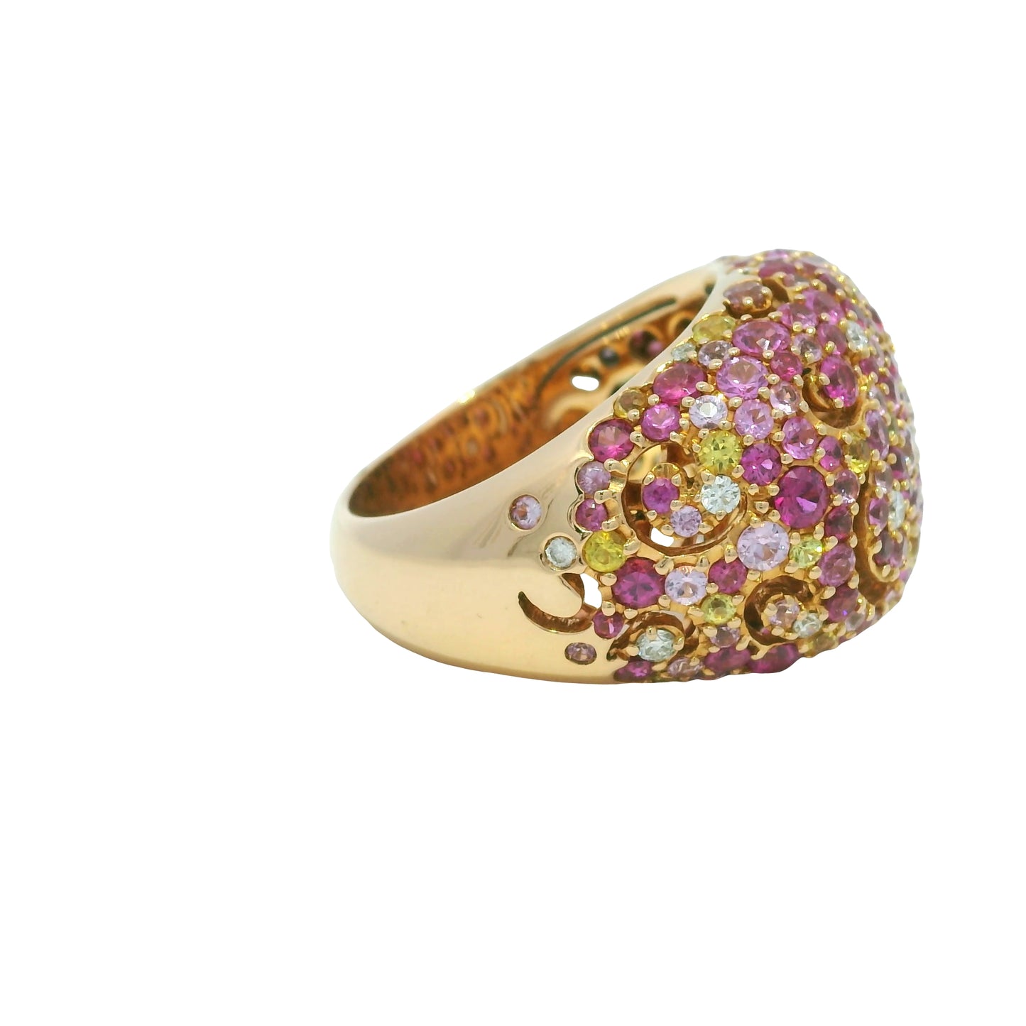 18K Rose Gold Natural Yellow & Pink Multi-Color Sapphire Wide Ring