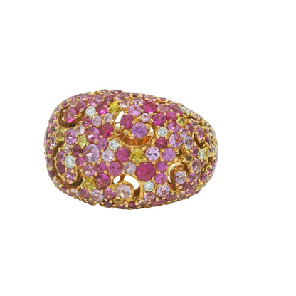 18K Rose Gold Natural Yellow & Pink Multi-Color Sapphire Wide Ring