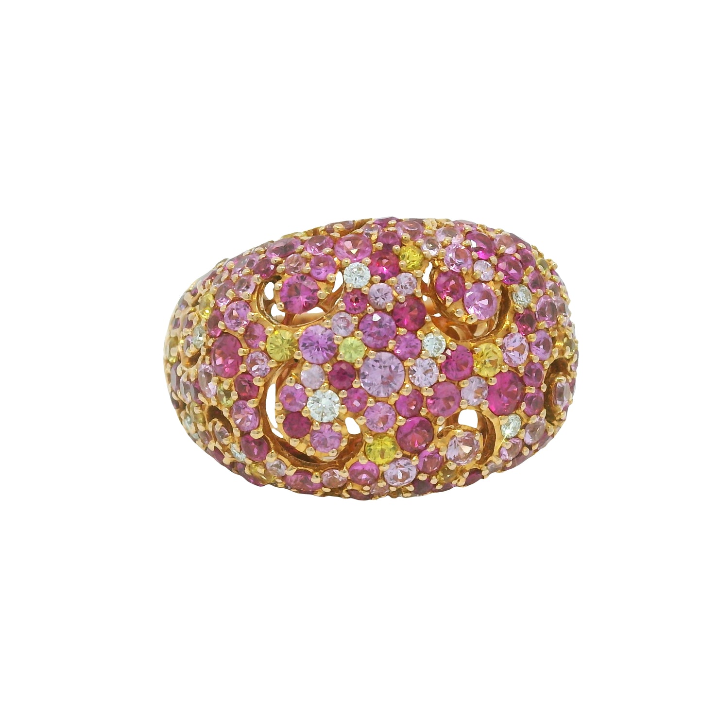 18K Rose Gold Natural Yellow & Pink Multi-Color Sapphire Wide Ring