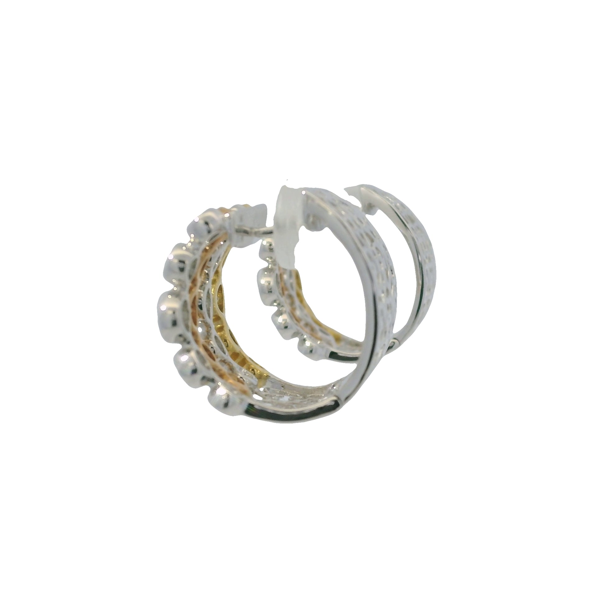 18K Tri-Color Gold Natural Round Brilliant Cut Diamond Bezel Set Cuff Earrings