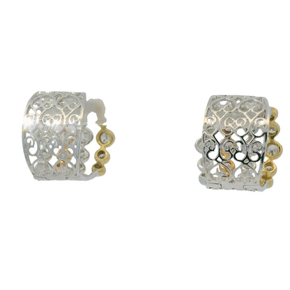 18K Tri-Color Gold Natural Round Brilliant Cut Diamond Bezel Set Cuff Earrings