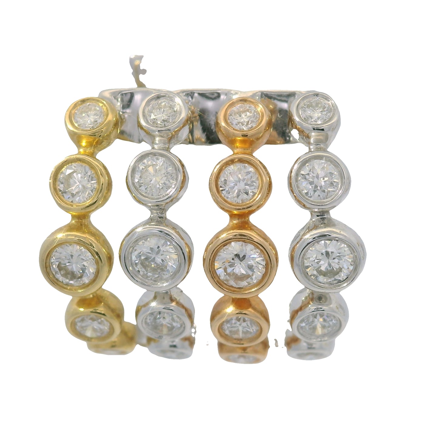 18K Tri-Color Gold Natural Round Brilliant Cut Diamond Bezel Set Cuff Earrings