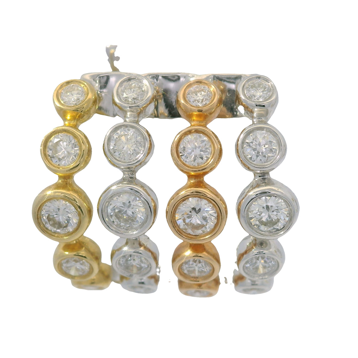 18K Tri-Color Gold Natural Round Brilliant Cut Diamond Bezel Set Cuff Earrings