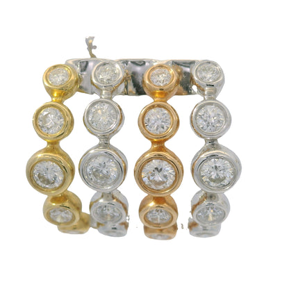 18K Tri-Color Gold Natural Round Brilliant Cut Diamond Bezel Set Cuff Earrings