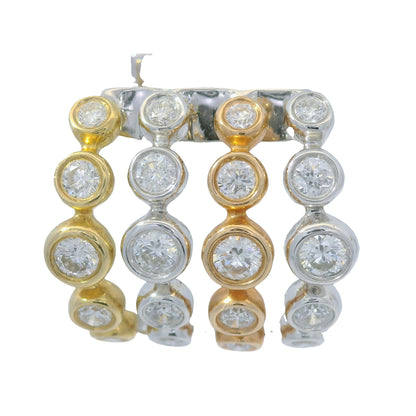 18K Tri-Color Gold Natural Round Brilliant Cut Diamond Bezel Set Cuff Earrings