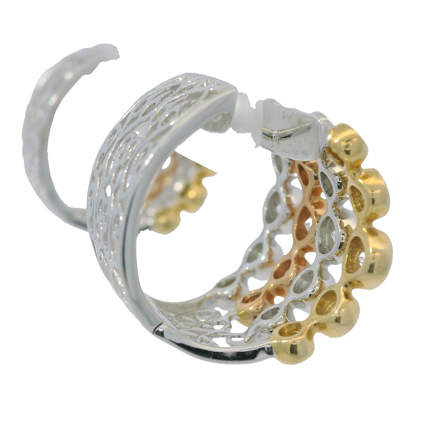 18K Tri-Color Gold Natural Round Brilliant Cut Diamond Bezel Set Cuff Earrings