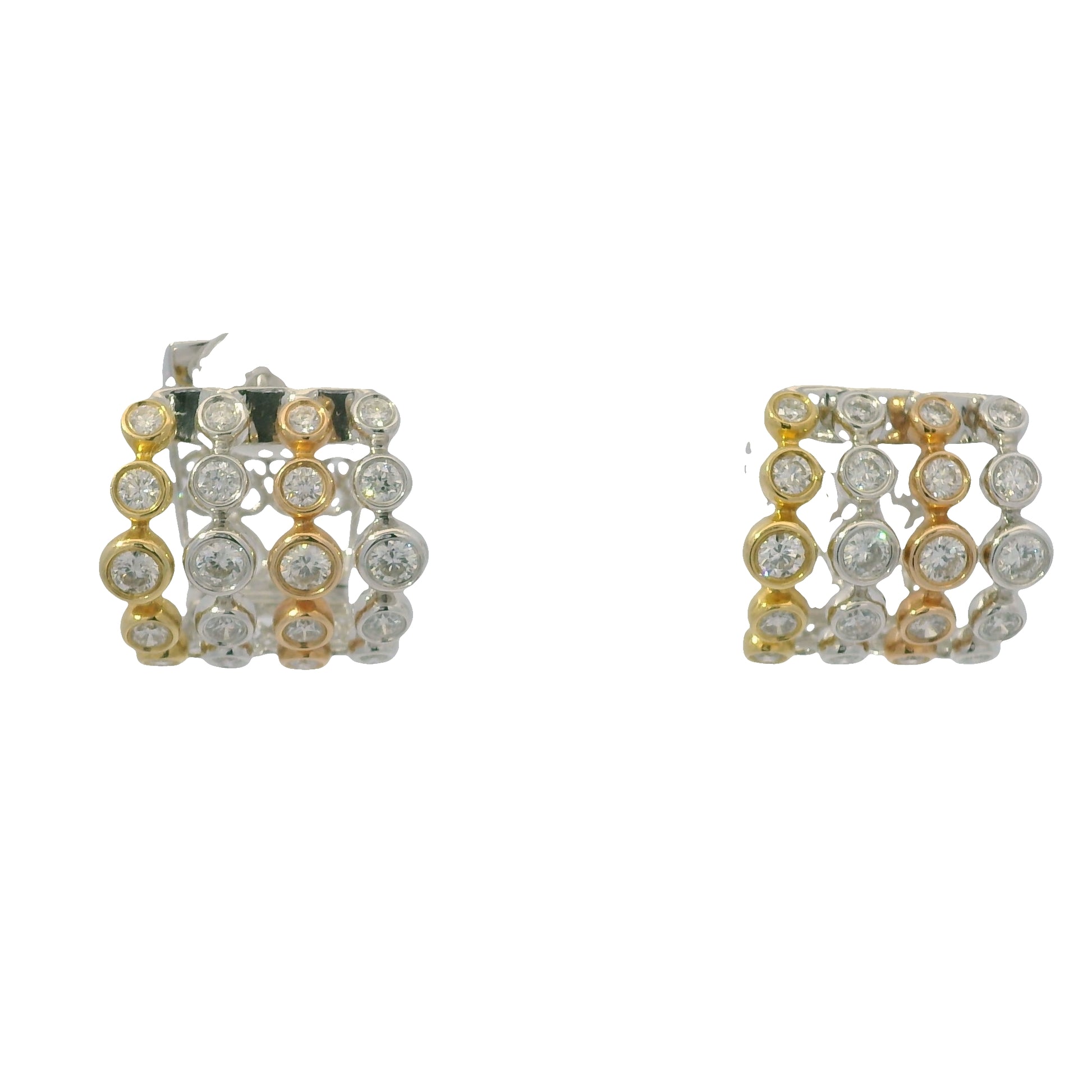 18K Tri-Color Gold Natural Round Brilliant Cut Diamond Bezel Set Cuff Earrings
