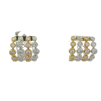 18K Tri-Color Gold Natural Round Brilliant Cut Diamond Bezel Set Cuff Earrings